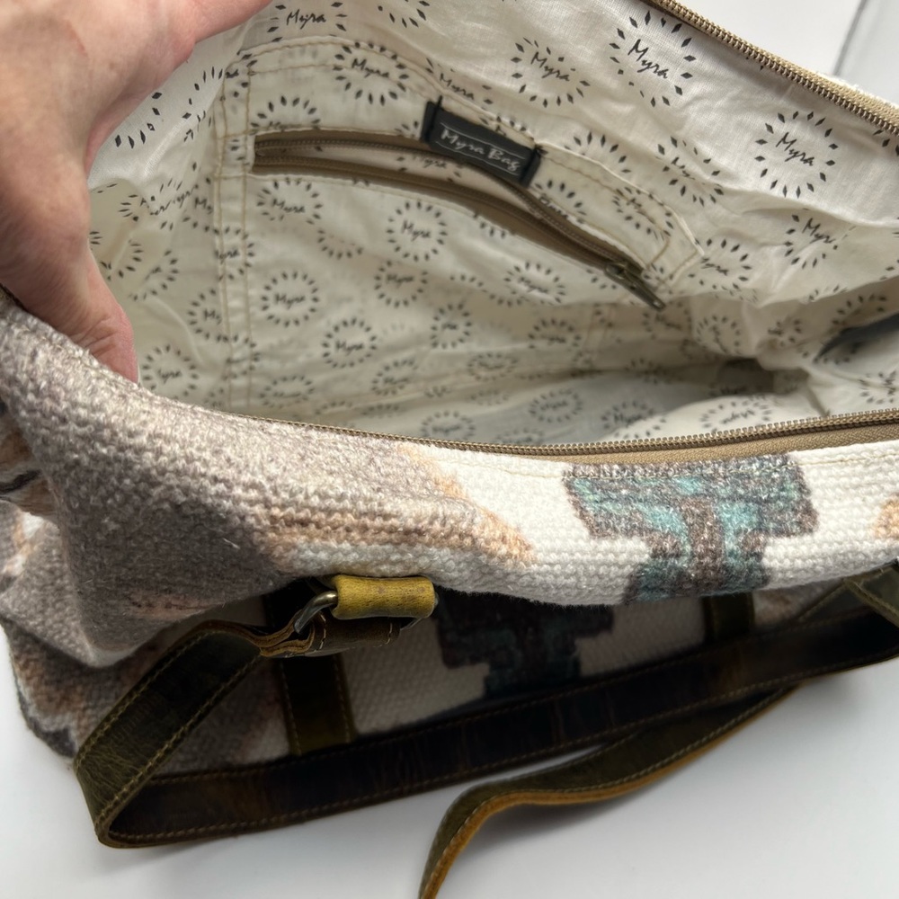 Myra Bag Aztec Pattern Shoulder Bag with Leather Straps - Picture 7 of 9
